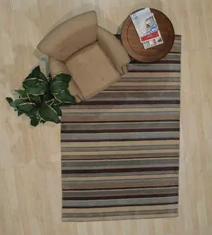 Handmade Wool Multi-Colored Transitional Stripe Lori Toni Rug, Made in India