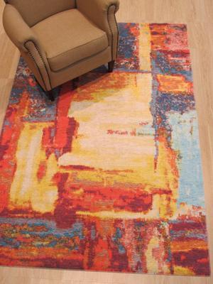 EORC FL11RD5X8 Machine-made Polyester Distressed Bohemian Moderno Art Rug, 5' 3 x 7' 6, Red
