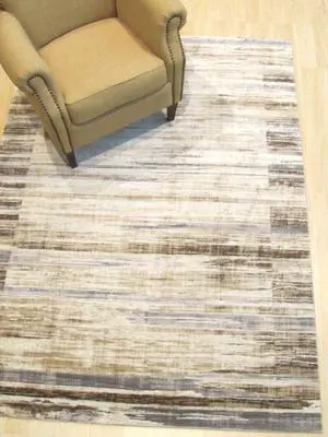 Ivory Distressed Bohemian Isabella Striped Rug, Made in India