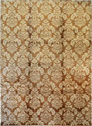 Handmade Afghan Wool Brown Transitional All Over Turkish Knot Rug, Made in India