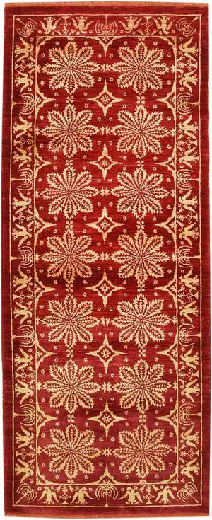 Handmade Afghan Wool Red Transitional All Over Turkish Knot Rug, Made in India