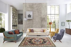 Hand Knotted Wool Navy / Gold Traditional Classic Heriz Serapi  Rug, Made in India