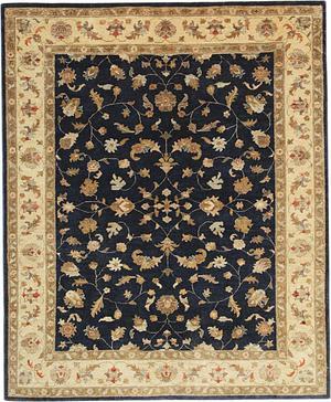 Hand Knotted Wool Navy Traditional Oriental Peshwar Rug, Made in India
