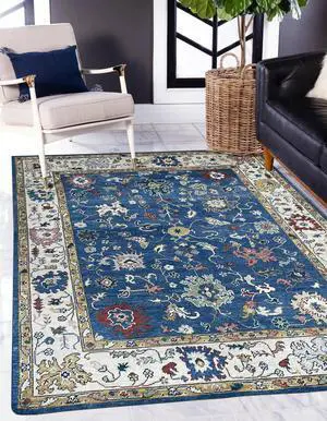 Hand Knotted Wool R.BLUE / Beige Traditional Classic Colorful Mahal Classic Rug, Made in India