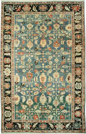Hand Knotted Wool Blue Traditional Geometric Bergama Rug, Made in India