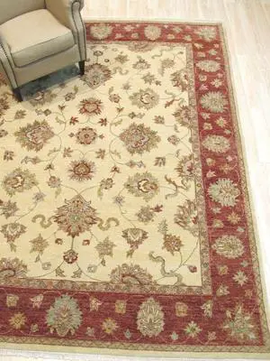 Hand Knotted Wool Ivory Traditional Oriental Agra Rug, Made in India