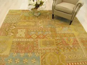 Hand Knotted Wool Multi-Colored Traditional Oriental Patch Agra Rug, Made in India