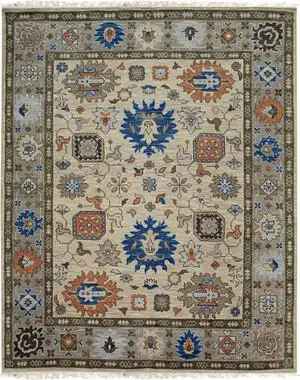 Hand Knotted Wool Beige Traditional Classic Modern Knot  Rug, Made in India