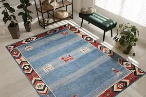 Hand Knotted Wool Blue Traditional Classic Modern Knot  Rug, Made in India