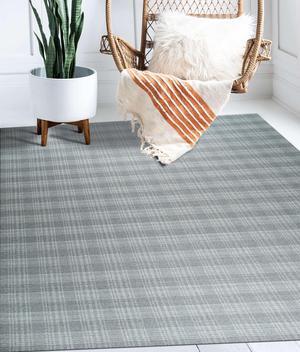 Gray Transitional Geometric Reversible Plaid Area Rug, Made in India