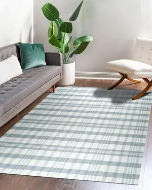 Gray Transitional Geometric Reversible Plaid Area Rug, Made in India