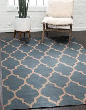 Dark Gray Traditional Trellis Geometric Moroccan Area Rug, Made in India