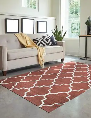Rust Traditional Trellis Geometric Moroccan Area Rug, Made in India