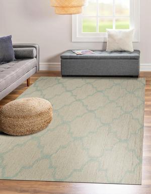 Light Gold Traditional Trellis Geometric Moroccan Area Rug, Made in India