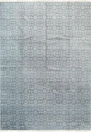 Hand Knotted Viscose Gray Transitional Modern Khotan Rug, Made in India