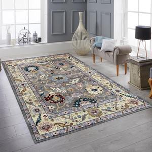 Hand Knotted Wool Gray/ Gold Oriental  Classic Colorful Mahal Classic Rug, Made in India