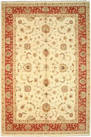 Hand Knotted Wool Ivory Traditional Oriental Agra Rug, Made in India