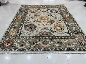 Hand Knotted Wool Beige Oriental  Classic Mahal Rug, Made in India