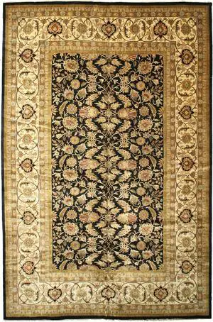 Hand Knotted New Zealand Wool Black Traditional Oriental Sarouk Rug, Made in India