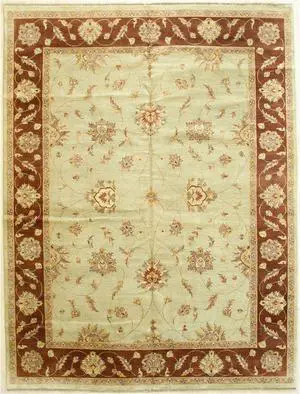 Mint Green/Brown Hand Knotted Wool Traditional Agra Rug, Made in India