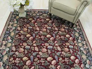 Hand Knotted Wool Red Traditional Floral Pak-Persian Rug, Made in India