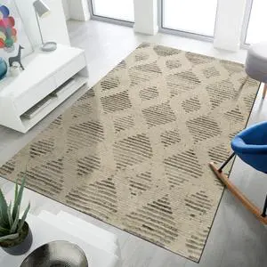 Hand Knotted Wool N.Beige Transitional Modern Modern Knot Rug, Made in India