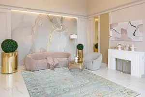 Hand-Knotted Natural Silk Grey/Light Olive Classic Floral Natural Silk Oushak Rug, Made in India