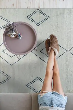 Hand-Knotted Wool Ivory Modern Contemporary Moroccan Rug, Made in India Hand-Knotted Wool Ivory Modern Contemporary Moroccan Rug, Made in India