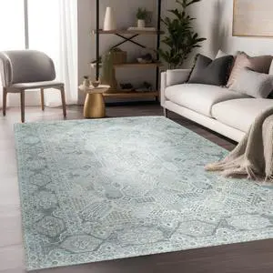 Hand-Knotted Wool Green Classic Traditional Joshaghan  Rug, Made in India
