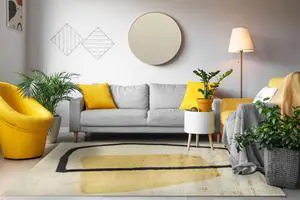 Yellow Contemporary Abstract Art Deco Area Rug, Made in India