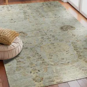 Ivory Contemporary Floral Modern Knot Area Rug, Made in India