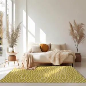 Hand-Tufted Wool Yellow Transitional Geometric Marla Rug, Made in India