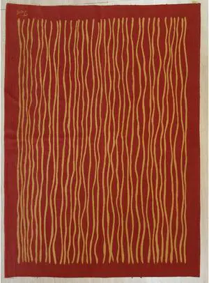 Handwoven Wool Red Contemporary Modern Modern Flat Weave Rug, Made in India
