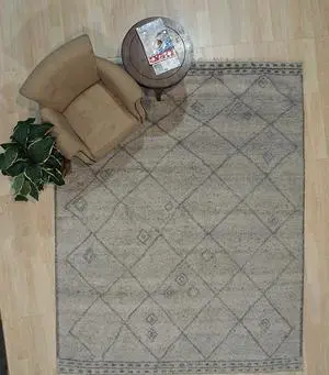 Hand Knotted Wool Gray Traditional Geometric Modern Moroccan Rug, Made in India