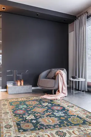 Hand Knotted Wool Charcoal Traditional Classic Colorful Oushak Classic Rug, Made in India