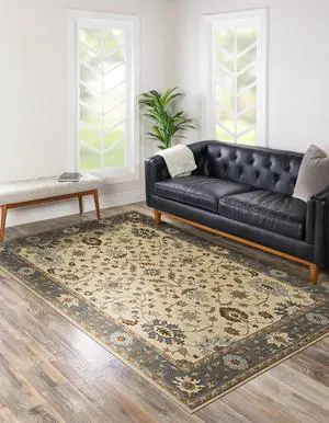 Hand Crafted Wool Ivory Traditional Oriental Oushak Rug, Made in India