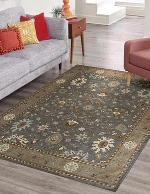 Hand Crafted Wool Dk.Gray Traditional Oriental Oushak Rug, Made in India