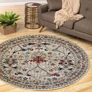 EORC OT31IV4X4R Hand-tufted Wool Morris Rug, 4' Round, Ivory