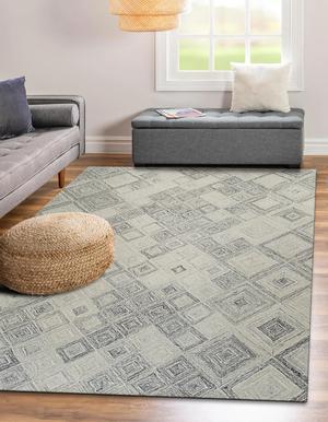 Hand-Tufted Wool Multi-Colored Gray Transitional Geometric Modern Tufted Rug, Made in India