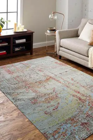 Hand Knotted Wool SILVER Contemporary Abstract Galaxy Rug, Made in India