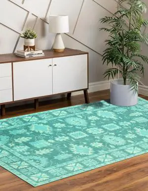 Hand-Tufted Wool Green Traditional Oriental Overdyed Rug, Made in India