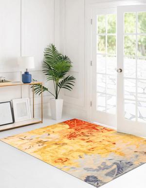 Hand-Tufted Viscose Gold Contemporary Abstract Palermo Rug, Made in India