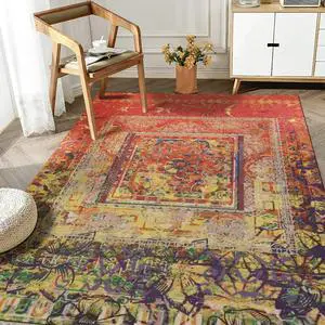 EORC FL14MU4X6 Machine-made Polyester Distressed Bohemian Moderno Rug, 4' 4 x 6' 3, Multicolored