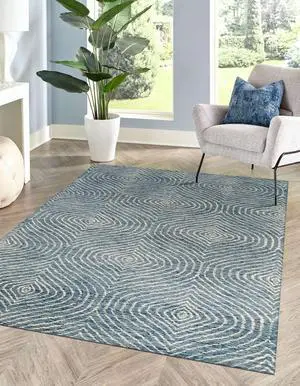 Hand-Tufted Wool Blue Contemporary Transitional Spring Rug, Made in India