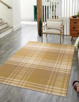 EORC T176YL5X8 Hand-tufted Wool Plaid Rug, 5' x 8', Yellow