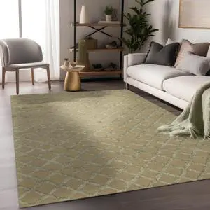 Handwoven Wool & Viscose Camel Transitional Trellis Marrakesh Trellis Rug, Made in India