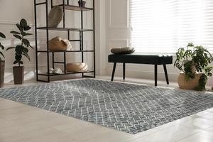 Handwoven Wool Black Contemporary Geometric Punja Kilim Rug, Made in India