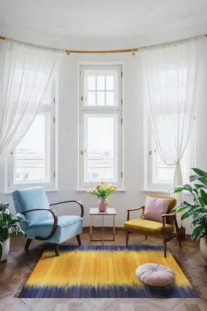 Handmade Wool Yellow Transitional Ombre Santa Fe Rug, Made in India
