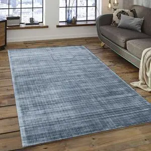 Handwoven Viscose Blue Contemporary Solid Milano Rug, Made in India