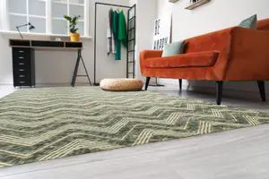 Handmade Wool Green Contemporary Geometric Andrea Rug, Made in India